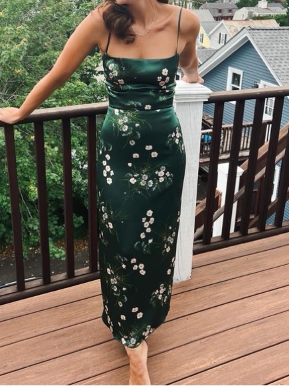 Reformation Frankie Silk Maxi Dress in Buena Green Floral - Picture 4 of 12